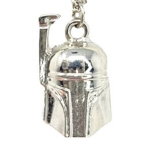 Star Wars Boba Fett Mandalorian Helmet Silver 3-D Necklace